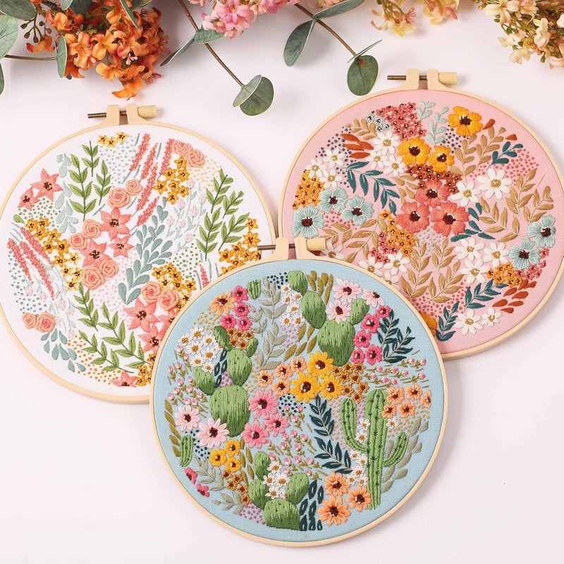 REEWISLY 3 pcs Embroidery Starter kit with Patterns and Instructions, DIY Adult Cross Stitch Kits Beginner, Including 3 Plastic Embroidery Rings, 1 Scissors, Colored Threads and Needles - Image 4